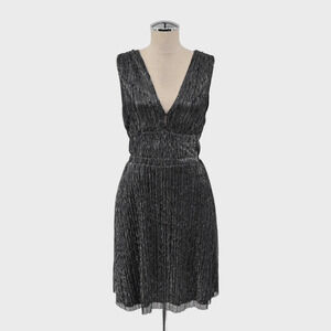 MAJE Womens Shimmer Mini Dress Size S‎ Shiny Metallic Black Silver Sleeveless